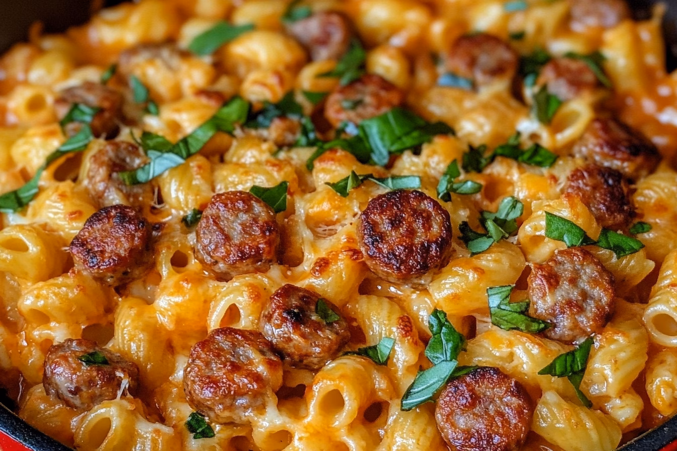 Cheesy Sausage Pasta is a crowd-pleaser! Creamy, cheesy, and loaded with savory sausage, this dish is perfect for a cozy dinner. Save this recipe for an easy weeknight meal that's sure to please the whole family!