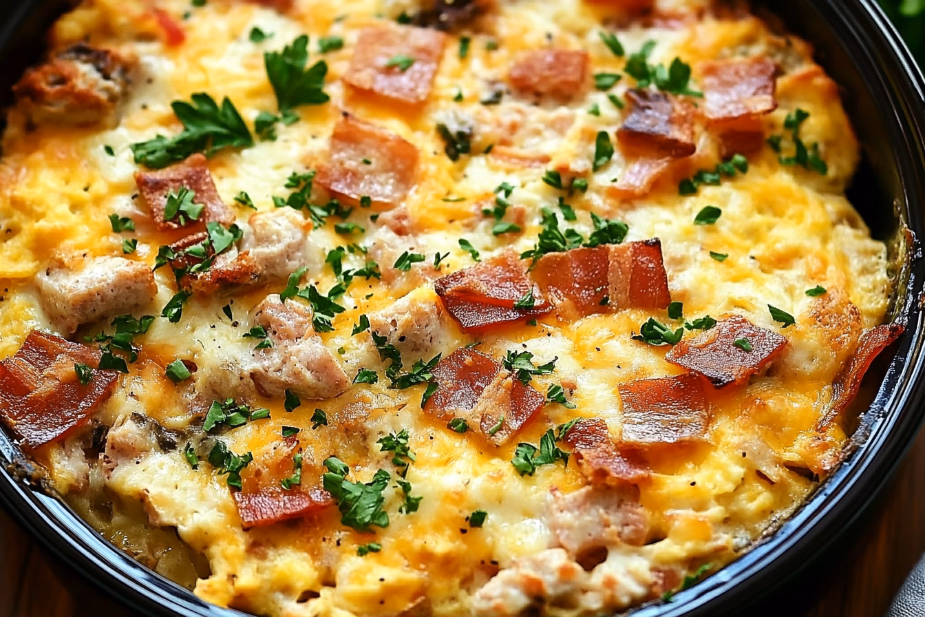 Start your morning right with this tasty Overnight Crockpot Breakfast Casserole! Packed with eggs, hash browns, and cheese, it's the perfect solution for busy mornings or family gatherings. Easy to prepare the night before, just set it and forget it! Save this recipe for a comforting breakfast that everyone will love any day of the week!