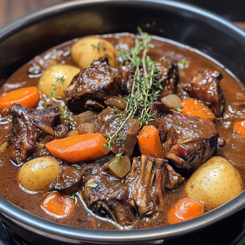 Discover the rich flavors of Oxtail Bourguignon! This comforting dish features tender oxtails simmered in a delicious red wine sauce, perfect for cozy dinners. Packed with deep, savory flavors, it's a must-try for any food lover. Save this recipe for a hearty meal that impresses. Try it today!