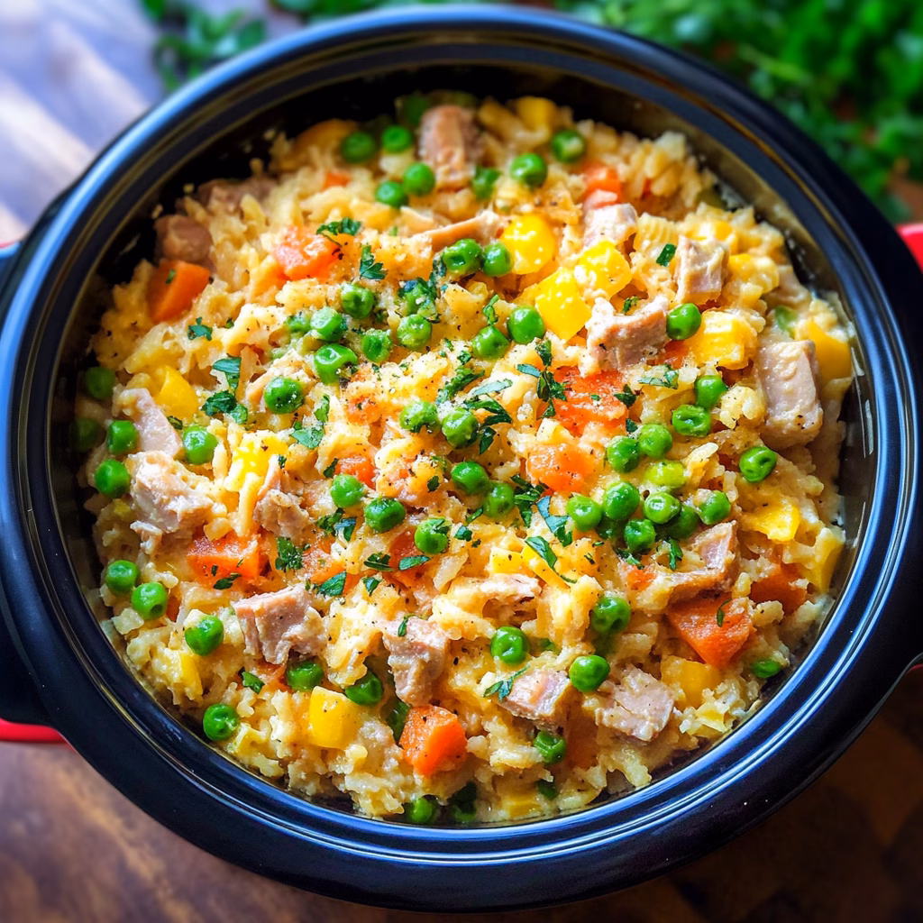 This creamy Slow Cooker Tuna Casserole will be a family favorite! Made with tender pasta, fresh veggies, and rich tuna, it's easy to prepare and cooks itself. Perfect for busy weeknights or comforting gatherings, this dish brings warmth and satisfaction to every bite. Save this recipe for your next comforting meal!