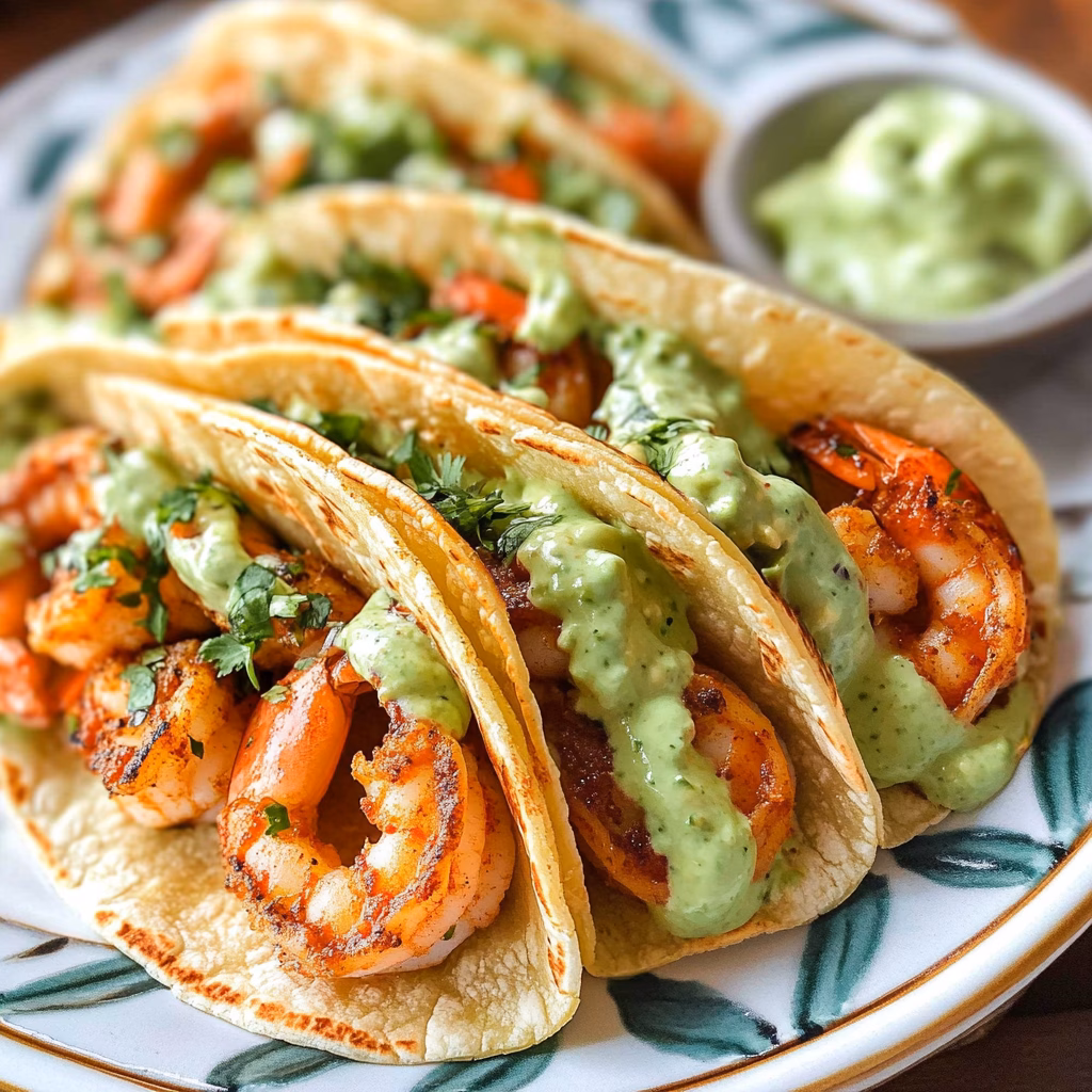 Get ready for a flavor explosion with these Spicy Shrimp Tacos topped with creamy Avocado Crema! Bursting with zesty shrimp and fresh toppings, these tacos are perfect for taco night or a fun summer gathering. Don't forget to save this tasty recipe for your next celebration or weeknight dinner! 🌮🥑 #ShrimpTacos #AvocadoCrema #TacoNight