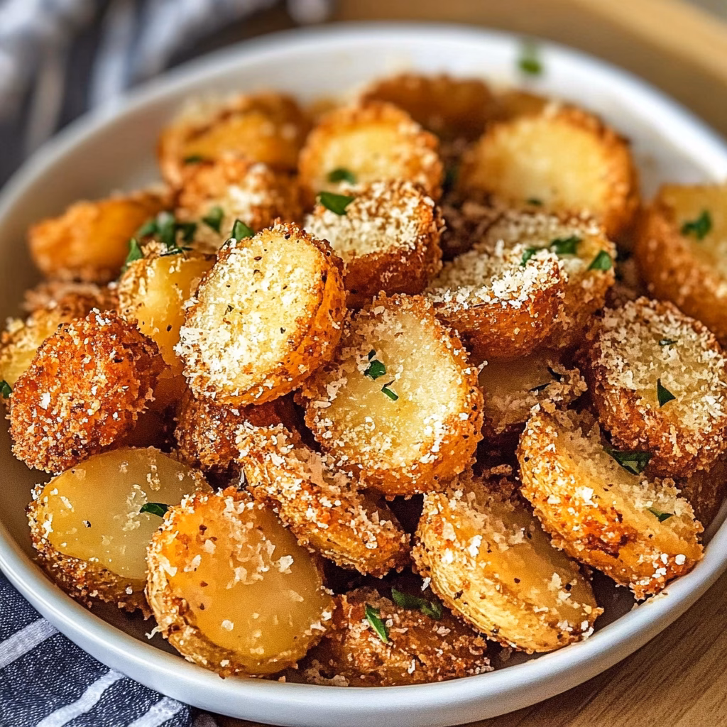 These crispy garlic parmesan crusted potatoes are a must-try for any meal! With their golden, crunchy exterior and a burst of garlic flavor, they will quickly become your go-to side dish. Perfect for family dinners or gatherings, don't forget to save this recipe for a delicious and easy treat that everyone will love!