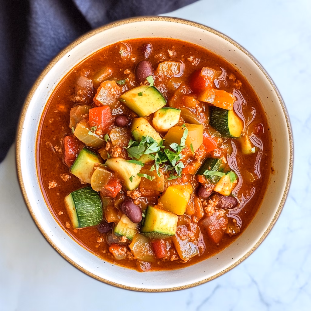 Looking for a cozy, comforting meal? This Zucchini Chili is packed with fresh veggies and bold flavors that everyone will enjoy! Perfect for a cozy night in or a hearty weeknight dinner, this healthy dish is easy to make and satisfying. Save this recipe for a flavorful twist on traditional chili that’s perfect for any occasion!