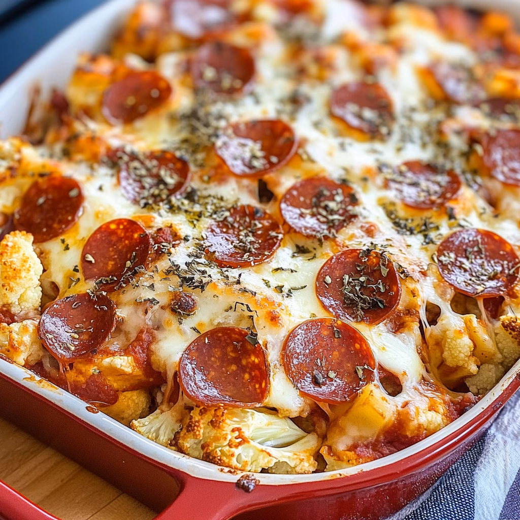 Looking for a healthy twist on pizza? This Cauliflower Pepperoni Pizza Casserole is easy to make and packed with flavor! With a savory cauliflower crust topped with gooey cheese and spicy pepperoni, it's perfect for a weeknight dinner or a cozy gathering. Save this recipe for a delicious, guilt-free pizza experience any night of the week!