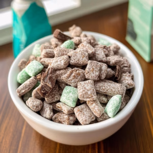Get ready for a delightful treat! This Mint Chocolate Puppy Chow is a perfect mix of crunchy Chex cereal, rich chocolate, and refreshing minty flavor. Topped with sweet mint candy, it’s a snack that brings joy to every bite. Save this recipe for your next movie night or holiday gathering and enjoy a sweet twist on a classic favorite!