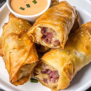 Crispy and packed with flavor, these Reuben Egg Rolls are a delicious twist on a classic sandwich! Made with corned beef, Swiss cheese, and tangy sauerkraut, you can choose to cook them in the air fryer, bake, or deep fry. Perfect for game day or a fun appetizer, save this recipe for your next gathering and impress your friends!