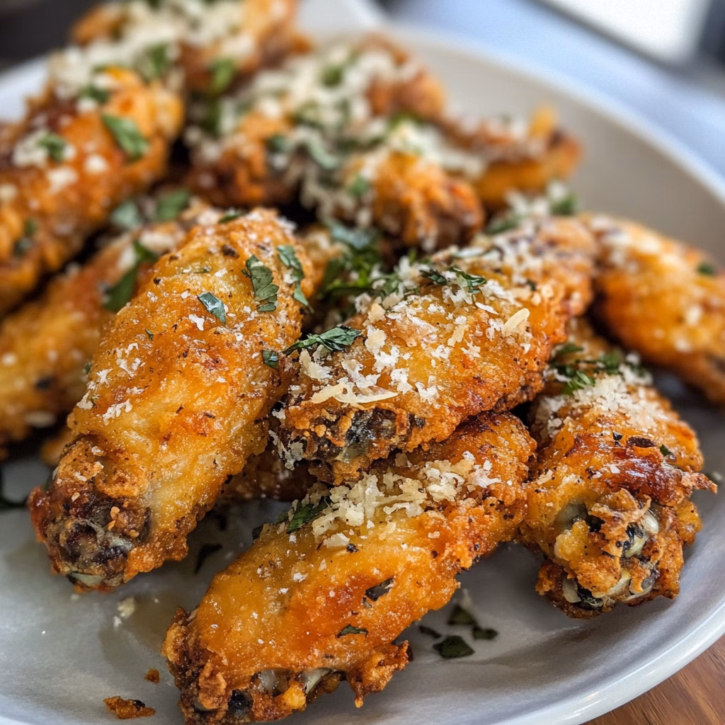 Crispy fried chicken wings tossed in a rich garlic parmesan sauce are a game day favorite! Perfectly seasoned, these wings bring bold flavors and crunchy texture to any gathering. Whether for a party or a family dinner, this recipe is a must-save! Treat your taste buds and impress your guests with this delicious snack!