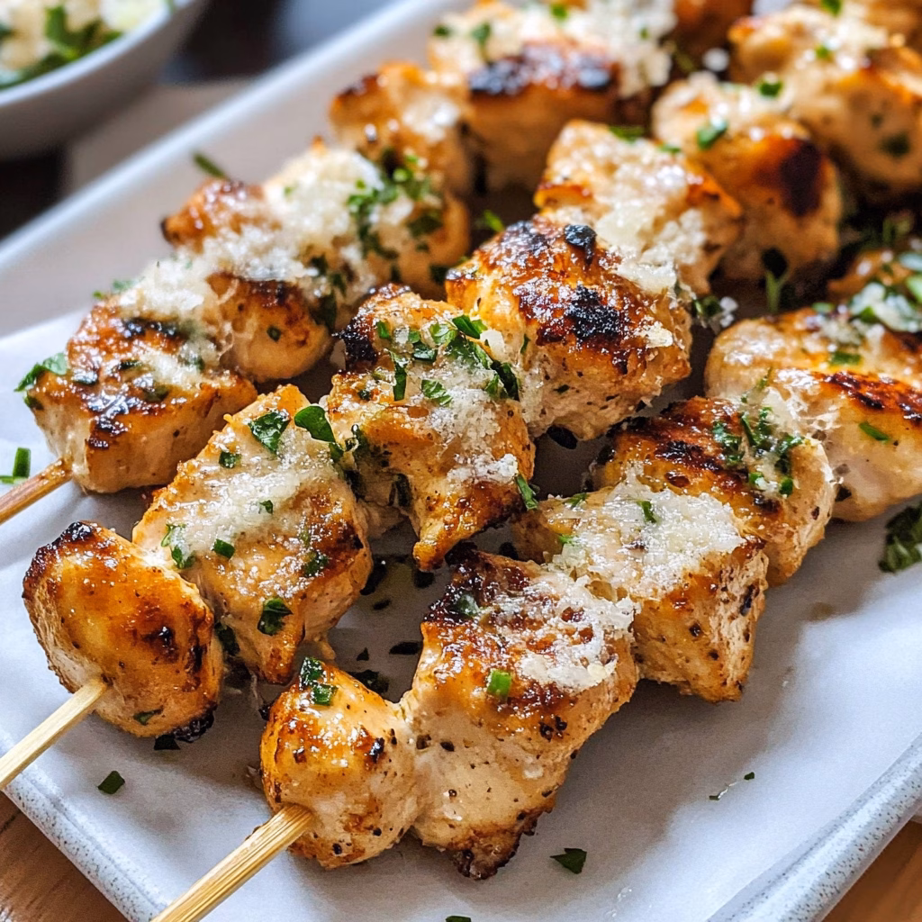 These Garlic Parmesan Chicken Skewers are a deliciously simple recipe perfect for any gathering! Juicy chicken pieces marinated in garlic, herbs, and Parmesan create a mouthwatering flavor that everyone will love. Easy to grill or bake, these skewers are great for weeknight dinners, BBQs, or meal prep. Don’t forget to save this recipe for your next cooking adventure!