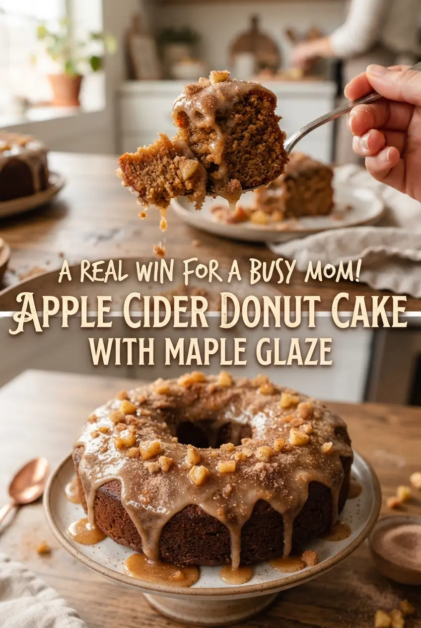 Apple Cider Donut Cake with Maple Glaze, tender cinnamon crumb