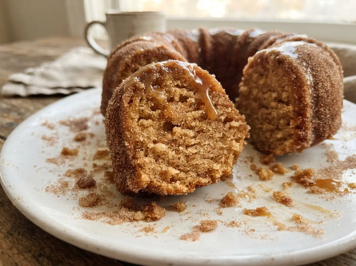 Apple Cider Donut Cake with Maple Glaze, golden spiced crumb