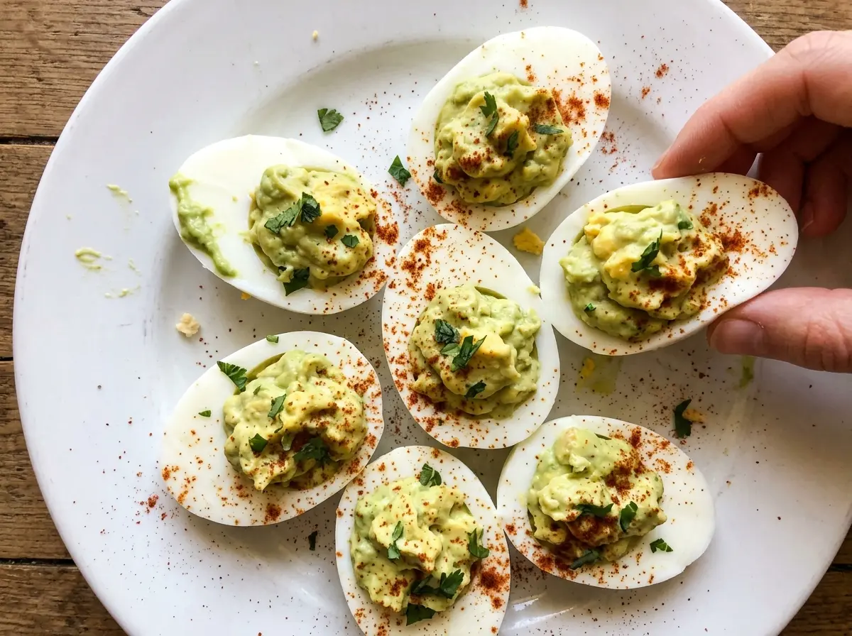 Avocado Deviled Eggs creamy green filling