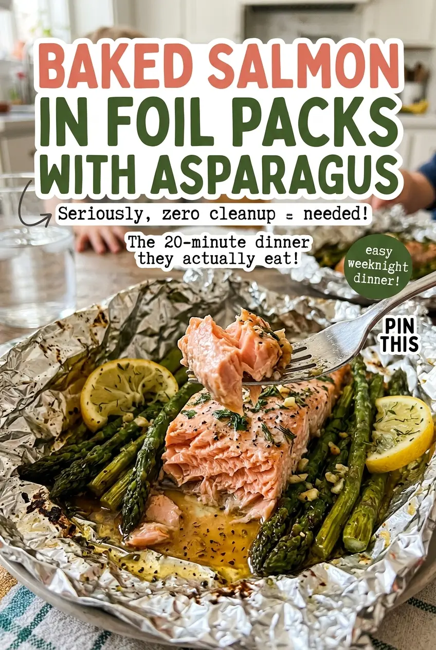 Baked Salmon in Foil Packs with Asparagus, garlic butter lemon