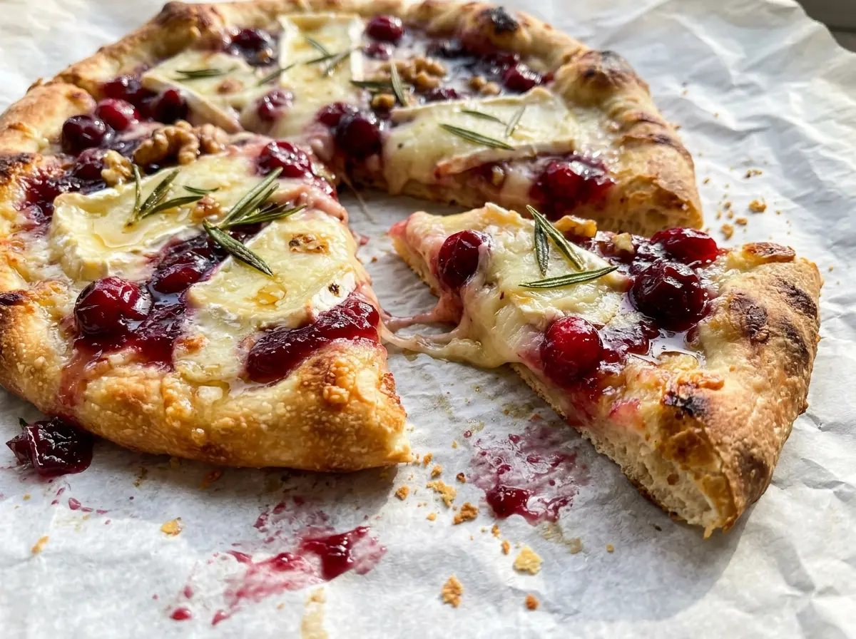Brie cranberry flatbread with golden, cheesy edges