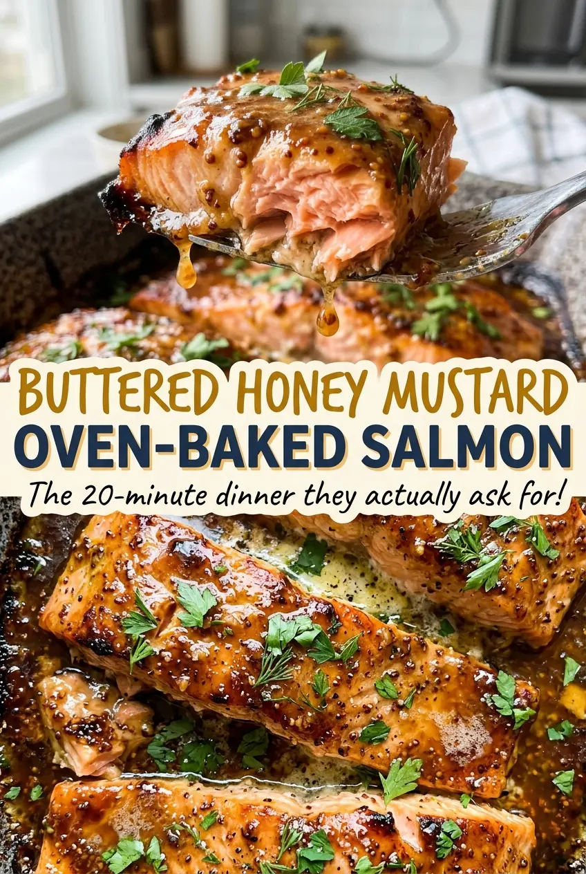 Buttered Honey Mustard Oven Baked Salmon tender buttery mustard-coated