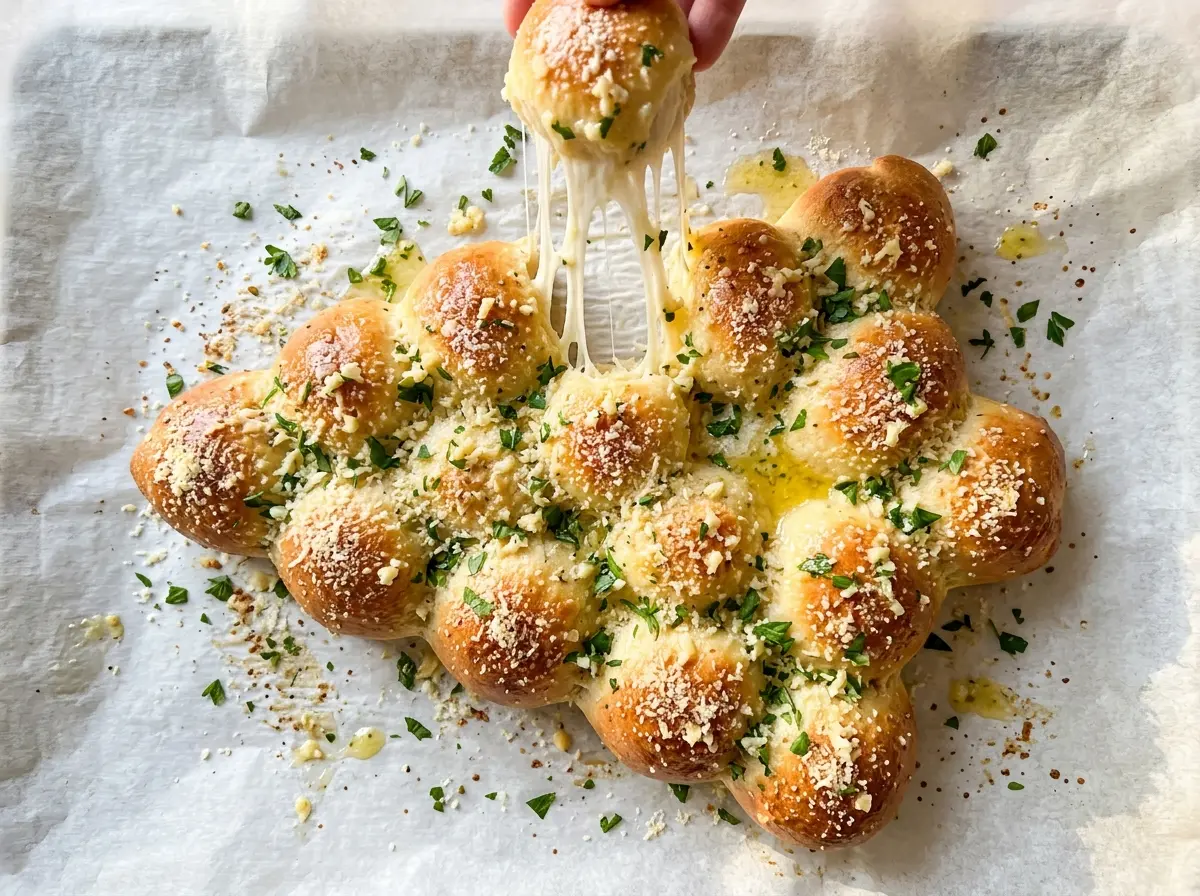 Cheesy Christmas Tree Bread golden cheesy pull-apart
