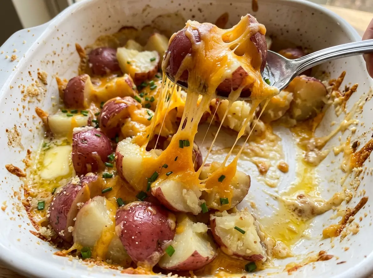 Cheesy red potatoes golden crisp edges