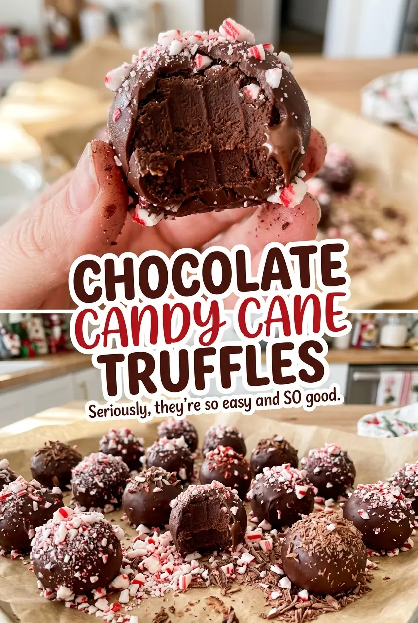 Chocolate Candy Cane Truffles with crushed candy cane topping