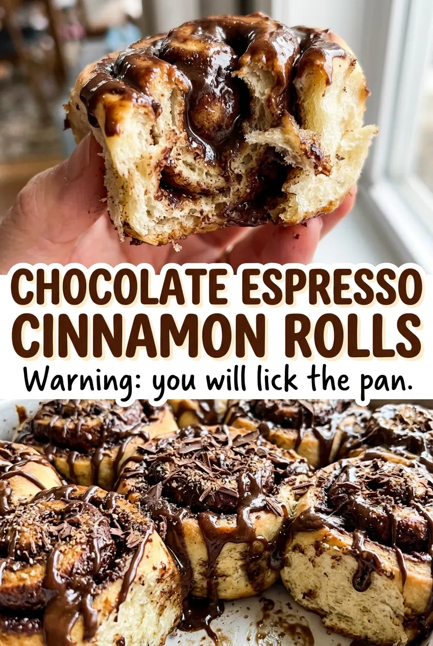 Chocolate Espresso Cinnamon Rolls, soft iced spirals