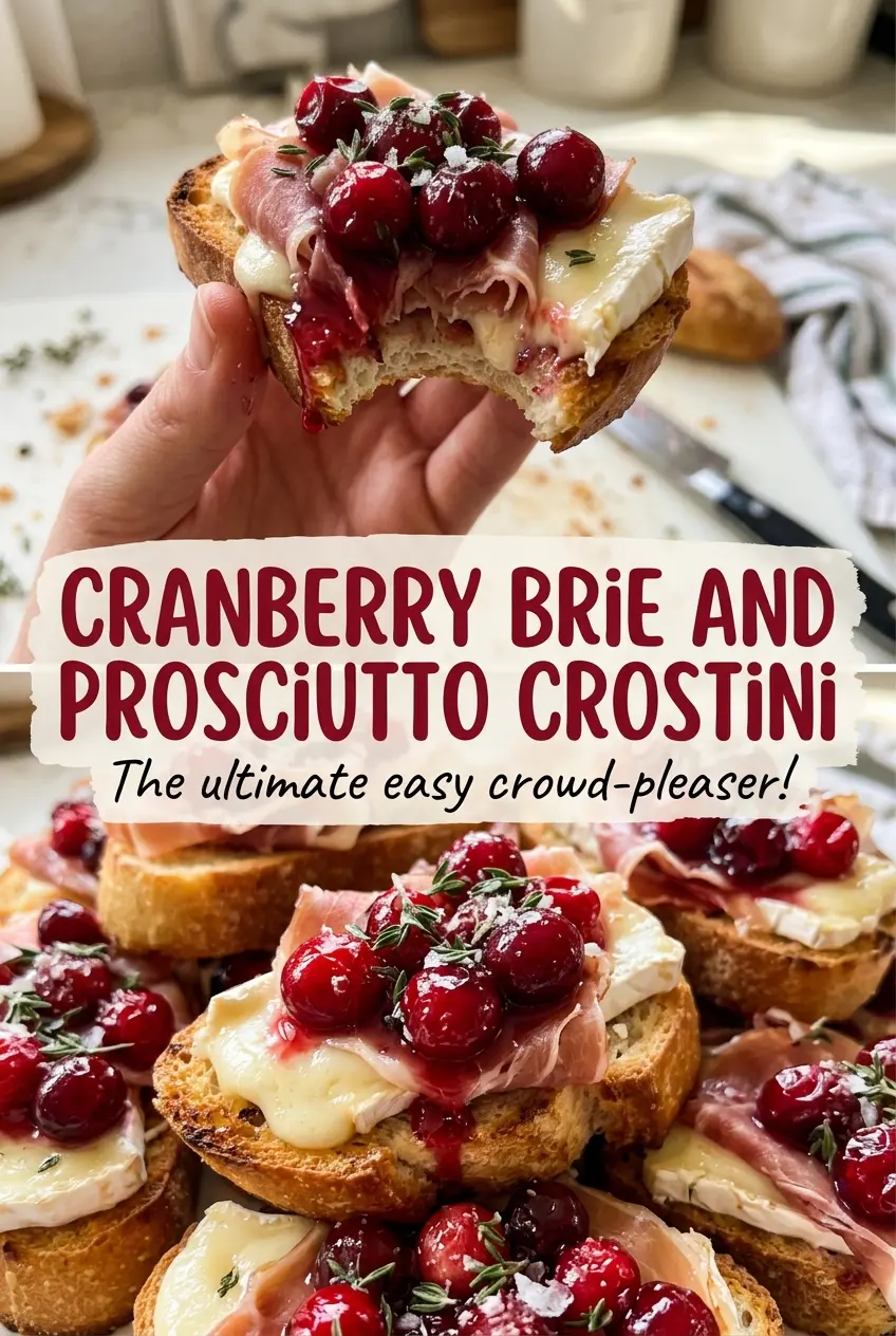 Cranberry Brie and Prosciutto Crostini warm festive appetizer