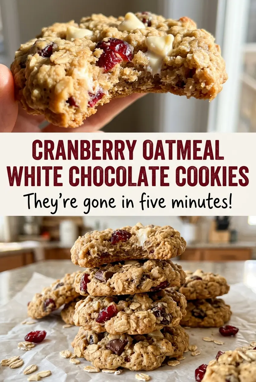 Cranberry Oatmeal White Chocolate Cookies with soft, chewy centers