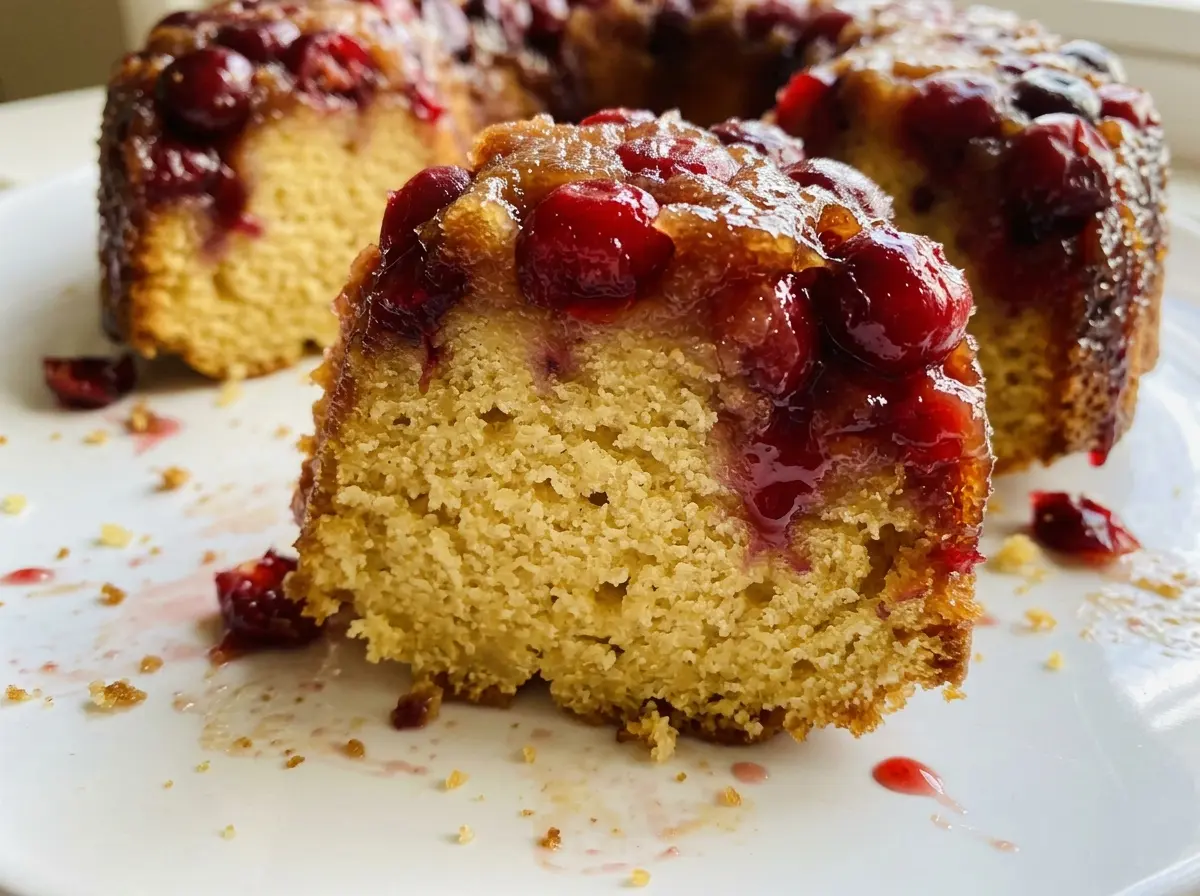 Cranberry Upside Down Bundt Cake glossy cranberry top