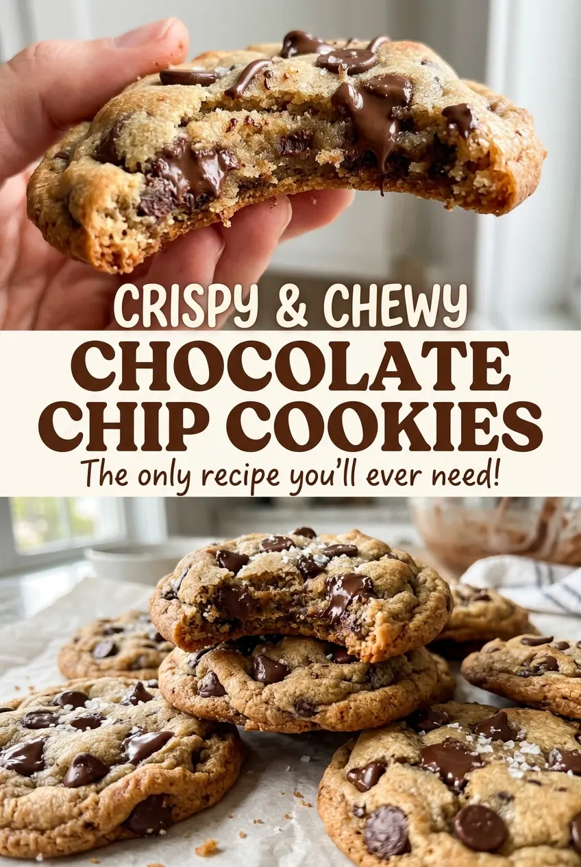 Crispy and Chewy Chocolate Chip Cookies with soft centers