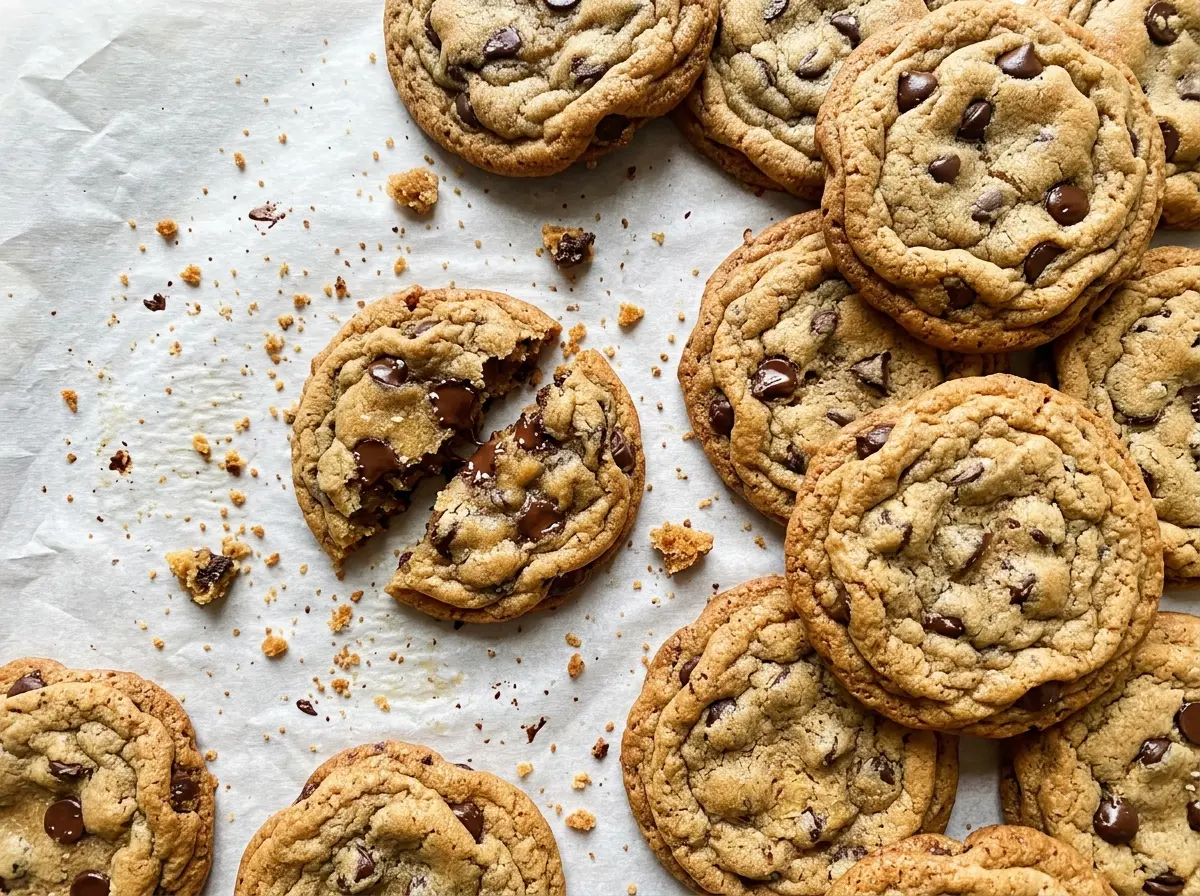 Crispy and Chewy Chocolate Chip Cookies with golden edges