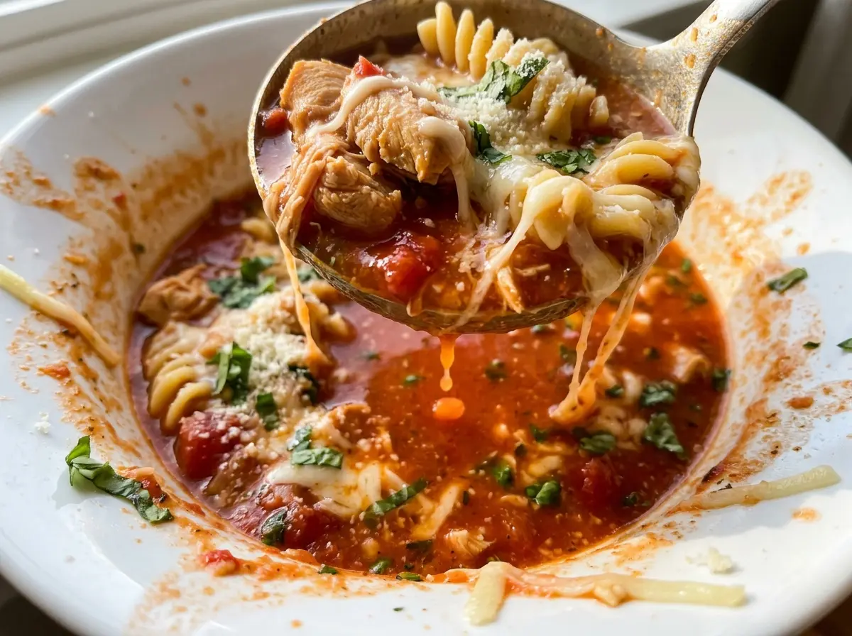 Crockpot Chicken Parmesan Soup rich tomato