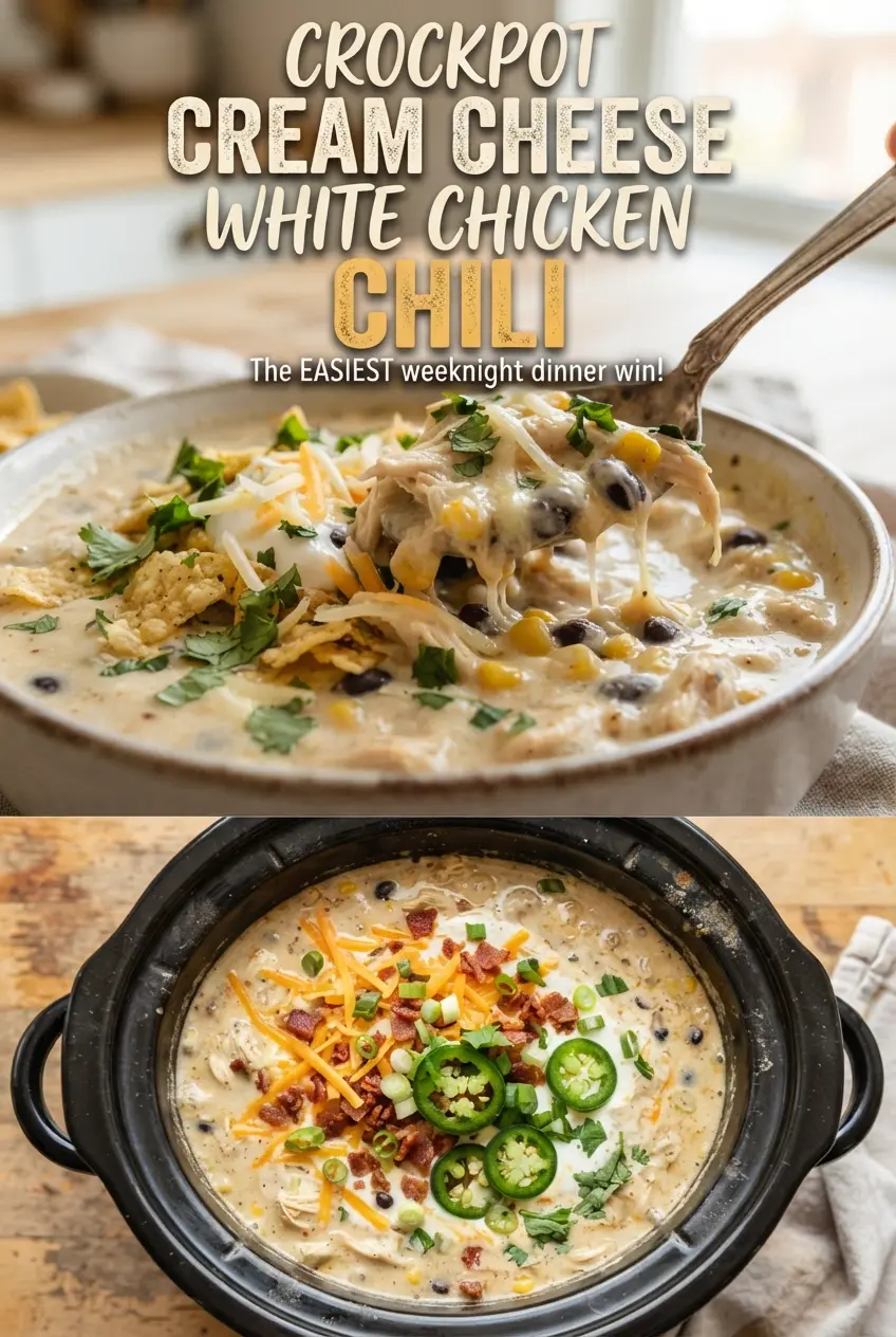 Crockpot Cream Cheese White Chicken Chili tender creamy