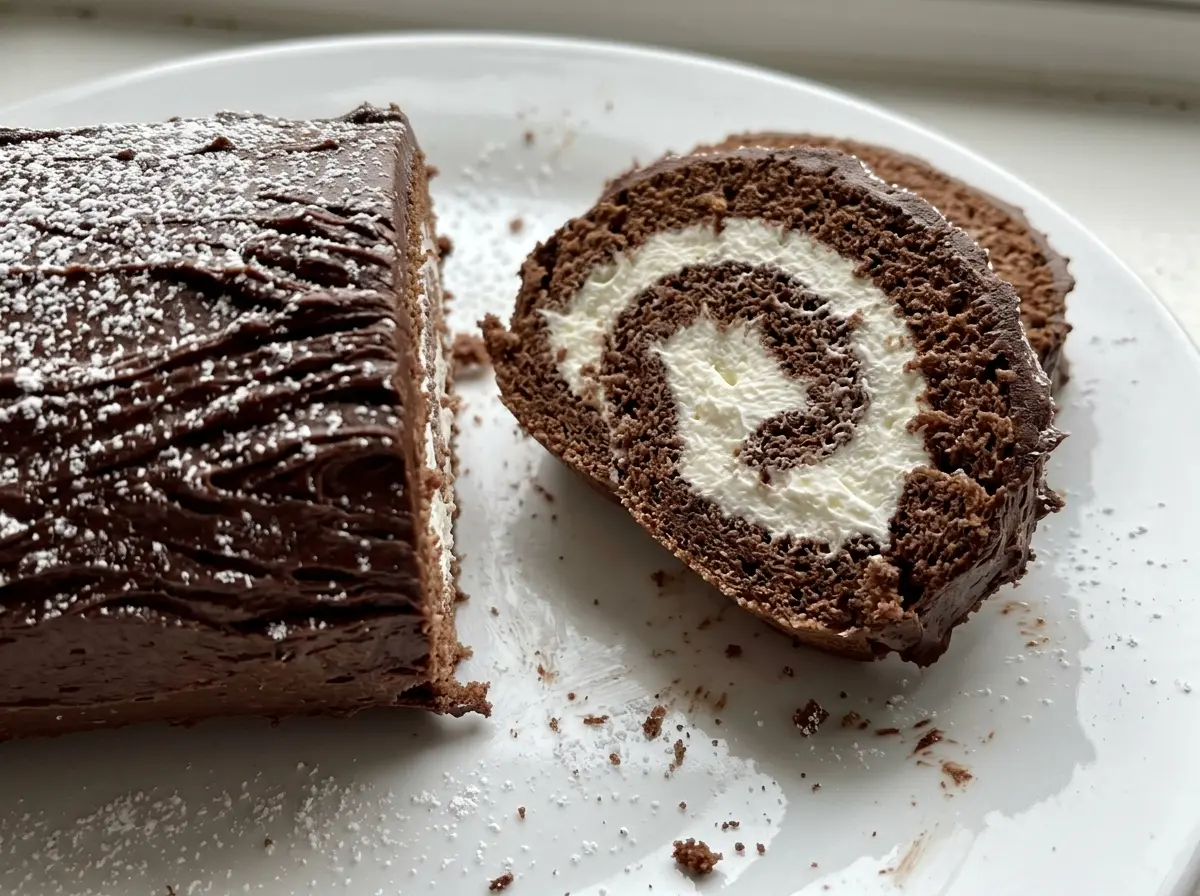 Easy Yule Log chocolate sponge with ganache