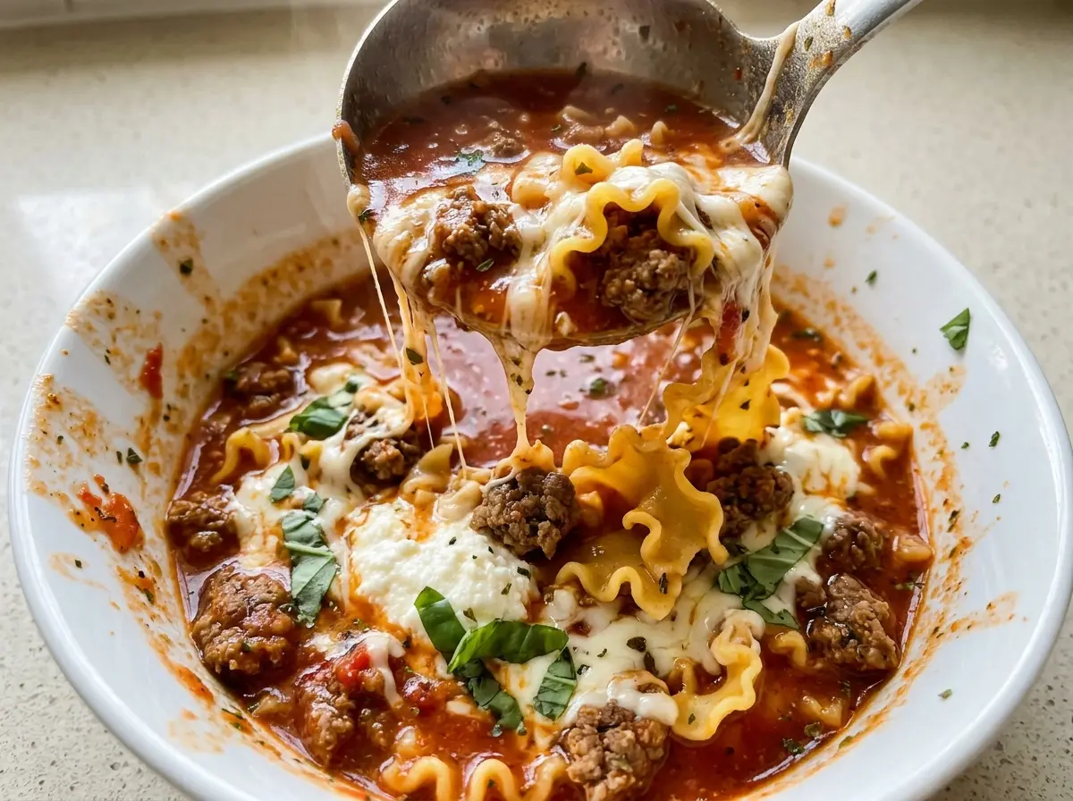 Gluten Free Crockpot Lasagna Soup hearty tomato beef