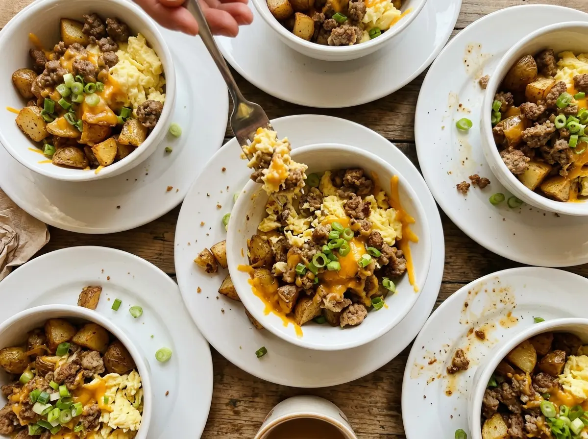 Grab and Go Breakfast Bowls with roasted potatoes and fluffy eggs