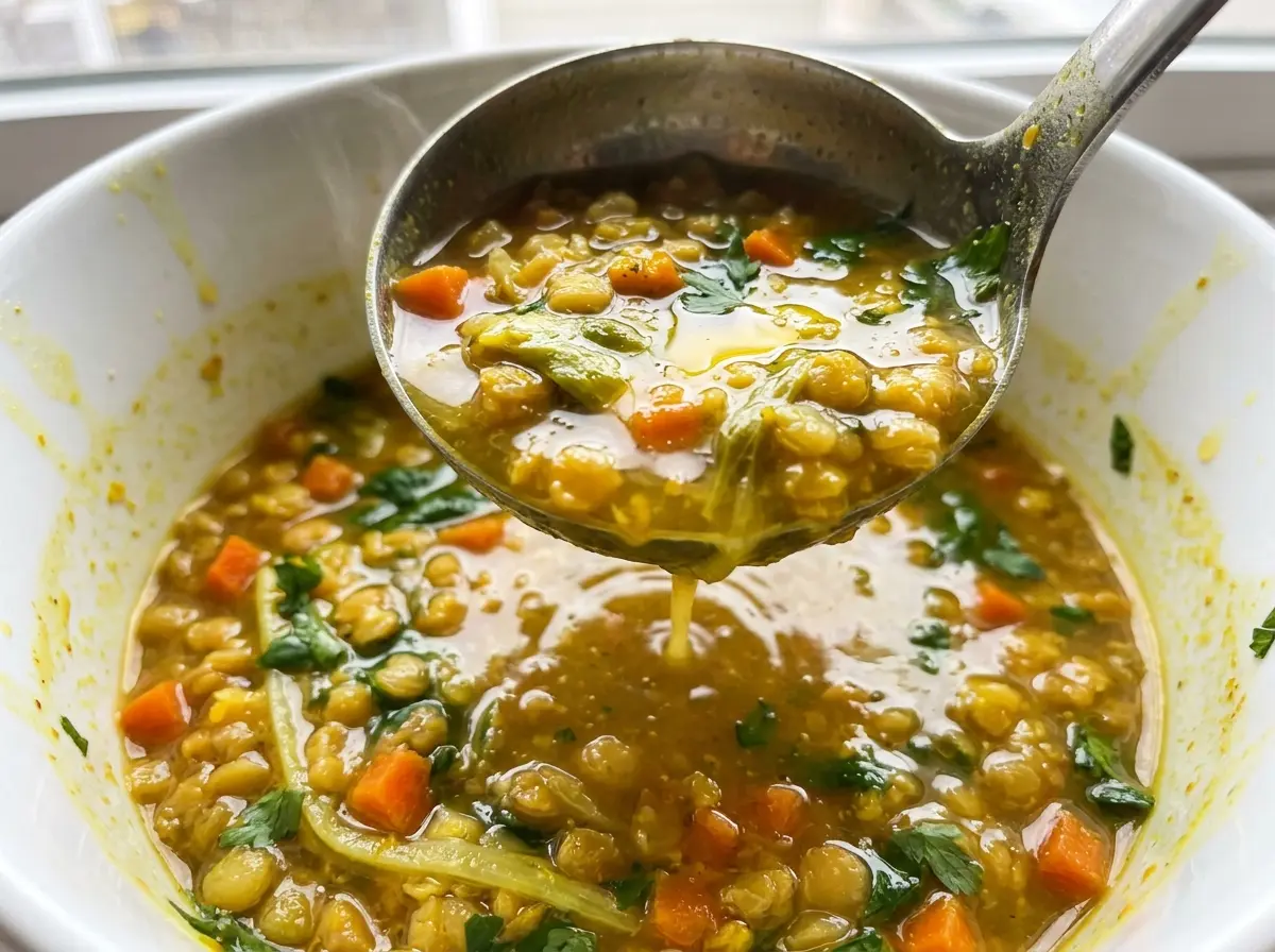 Healing Golden Lemon Lentil Soup, lemon-bright and spinach-flecked