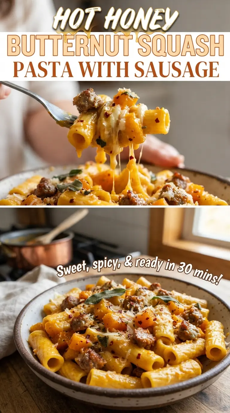 Hot Honey Butternut Squash Pasta with Sausage savory sweet creamy