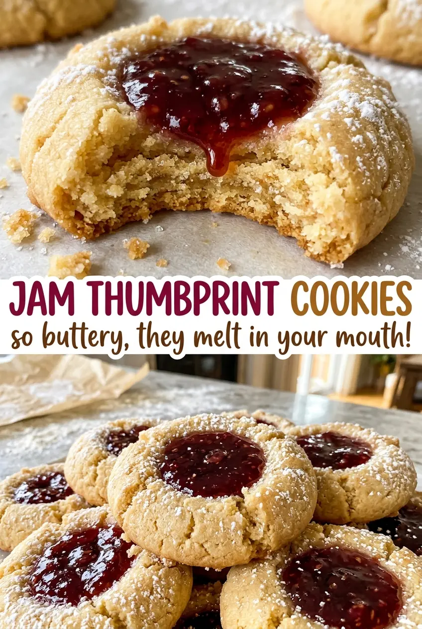 Jam thumbprint cookies with raspberry centers