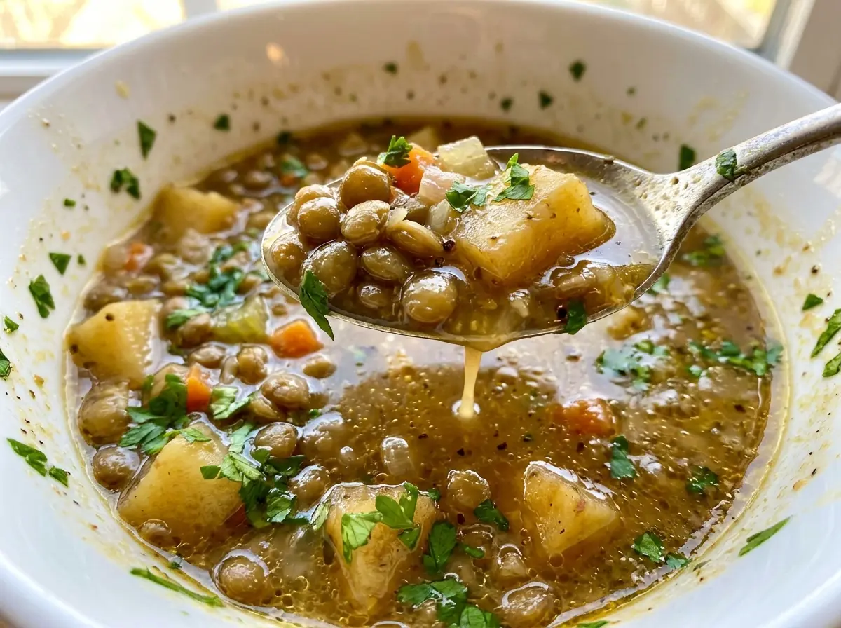 Lentil Potato Soup rustic hearty bowl
