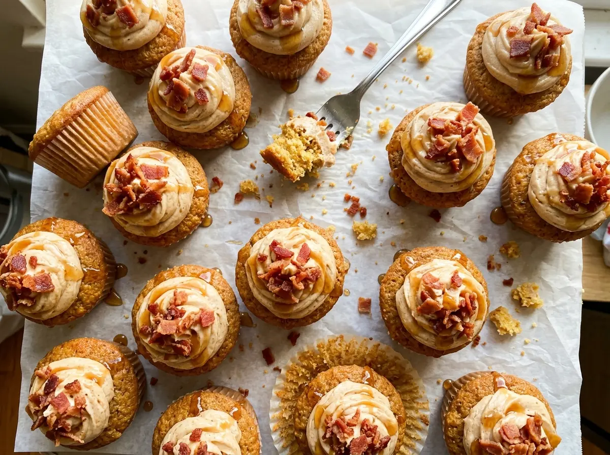 Maple Bacon Cupcakes with Brown Butter Frosting, golden and fluffy