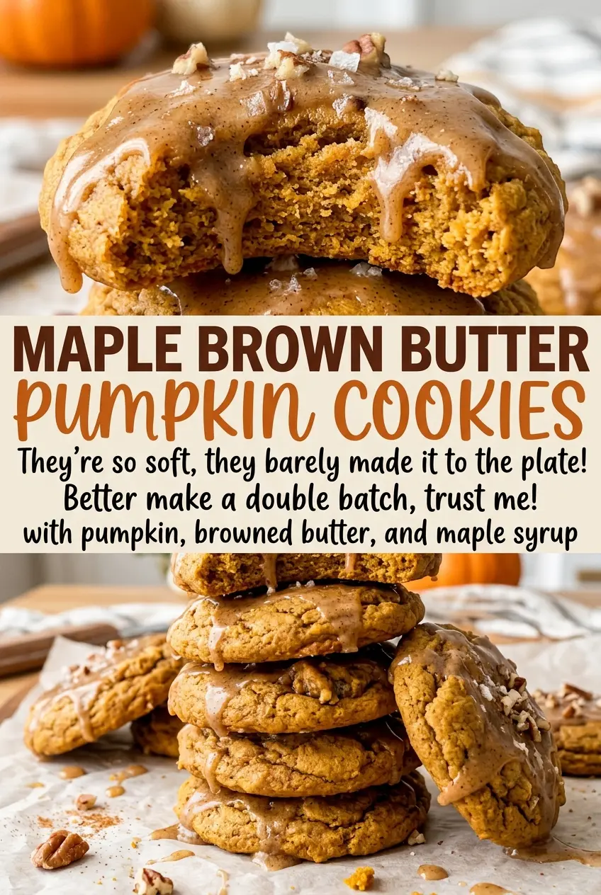 Maple Brown Butter Pumpkin Cookies, golden edges and maple drizzle