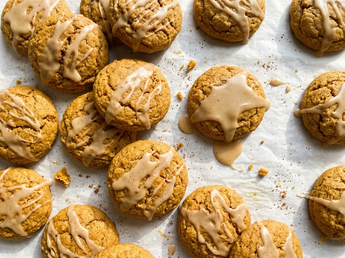 Maple Brown Butter Pumpkin Cookies, soft centers and maple glaze