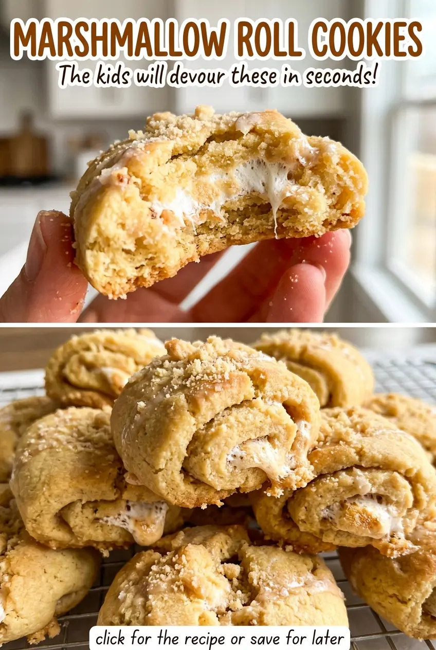 Marshmallow Roll Cookies with cocoa shells and marshmallow centers