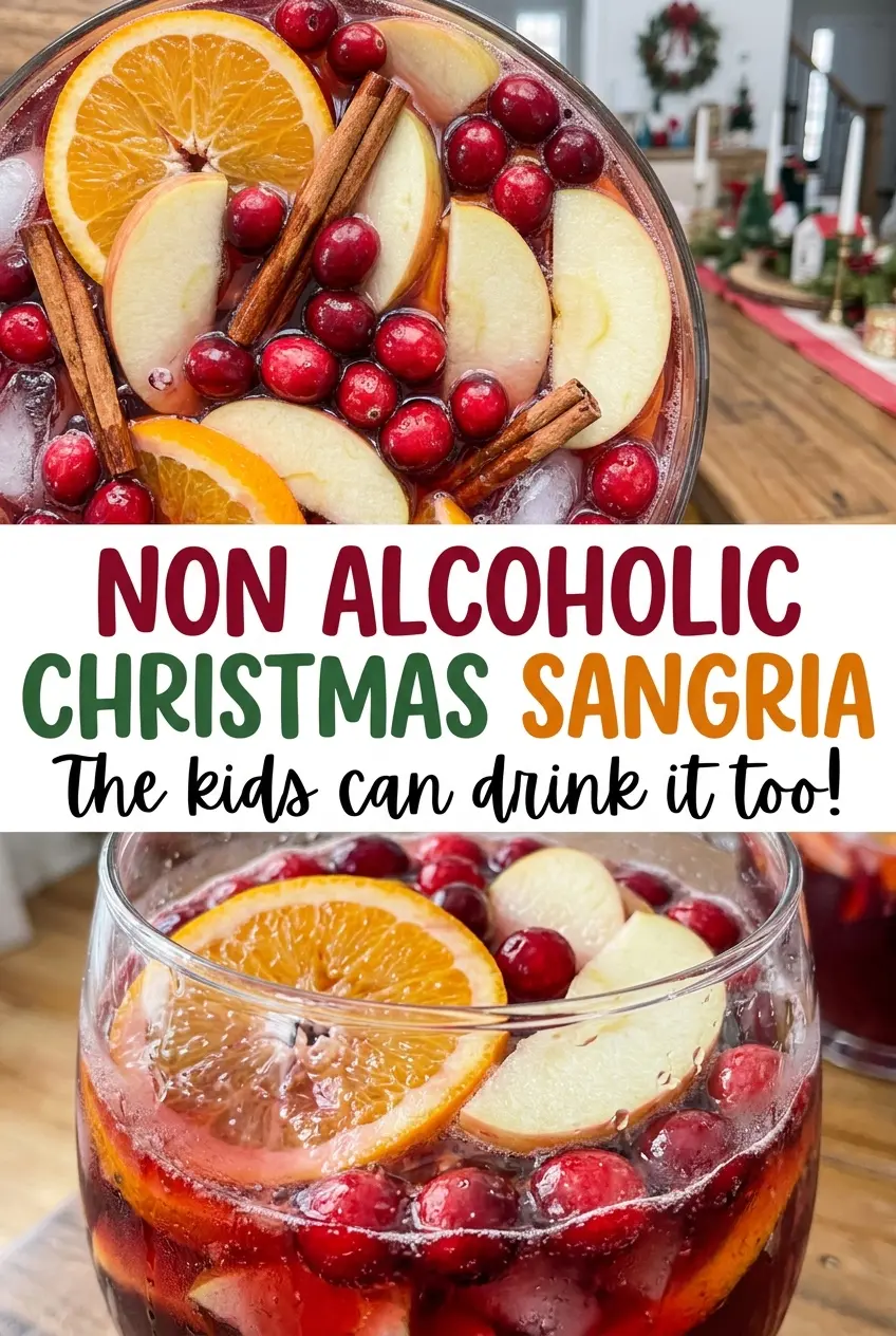 Non Alcoholic Christmas Sangria with cranberries and citrus