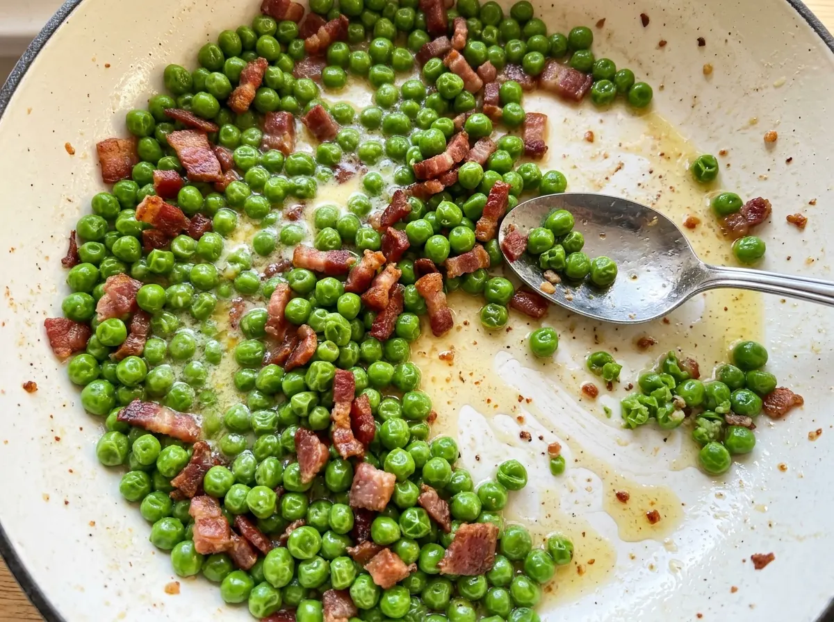 Peas with Pancetta, bright green and crisp