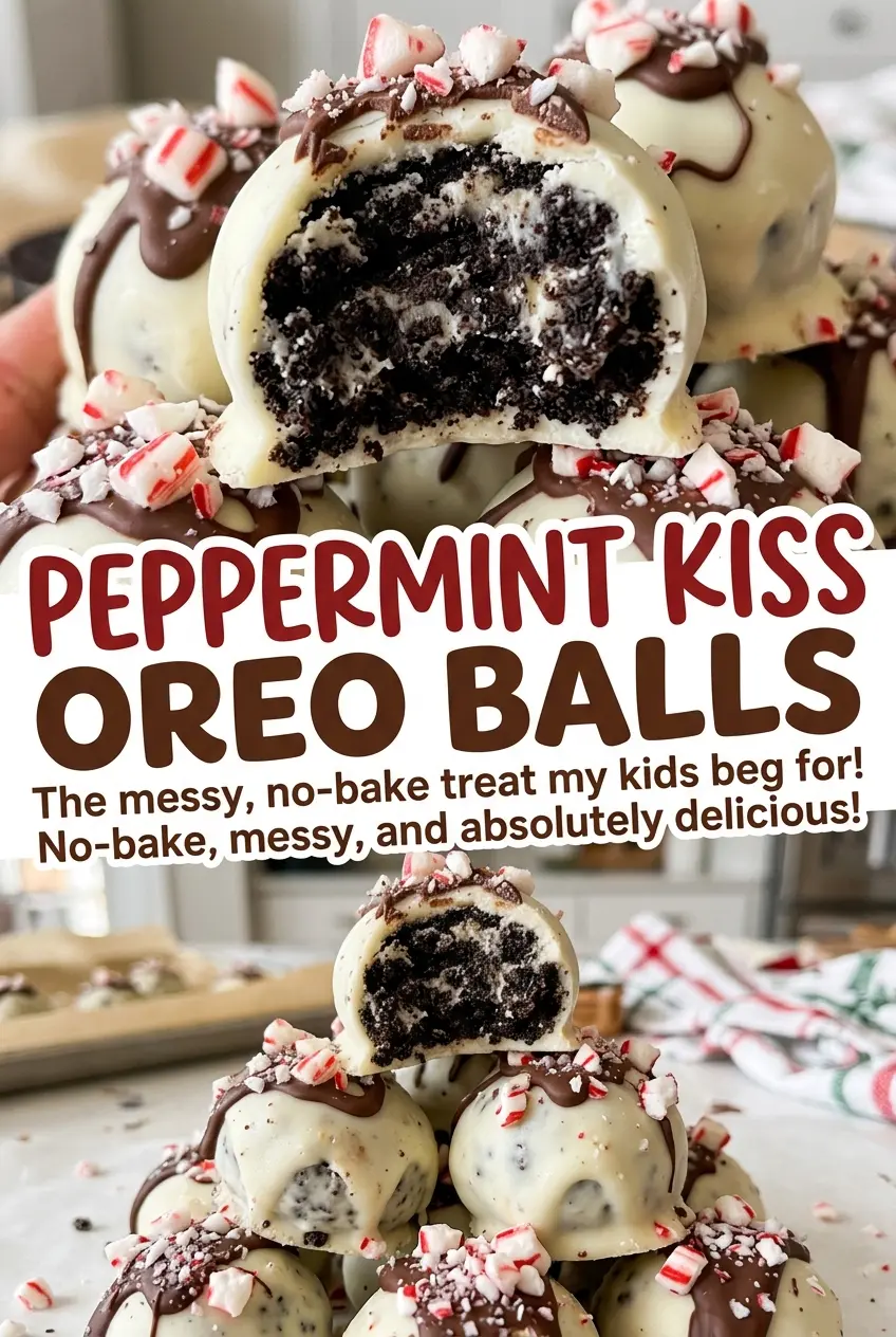 Peppermint Kiss Oreo Balls candy cane topped