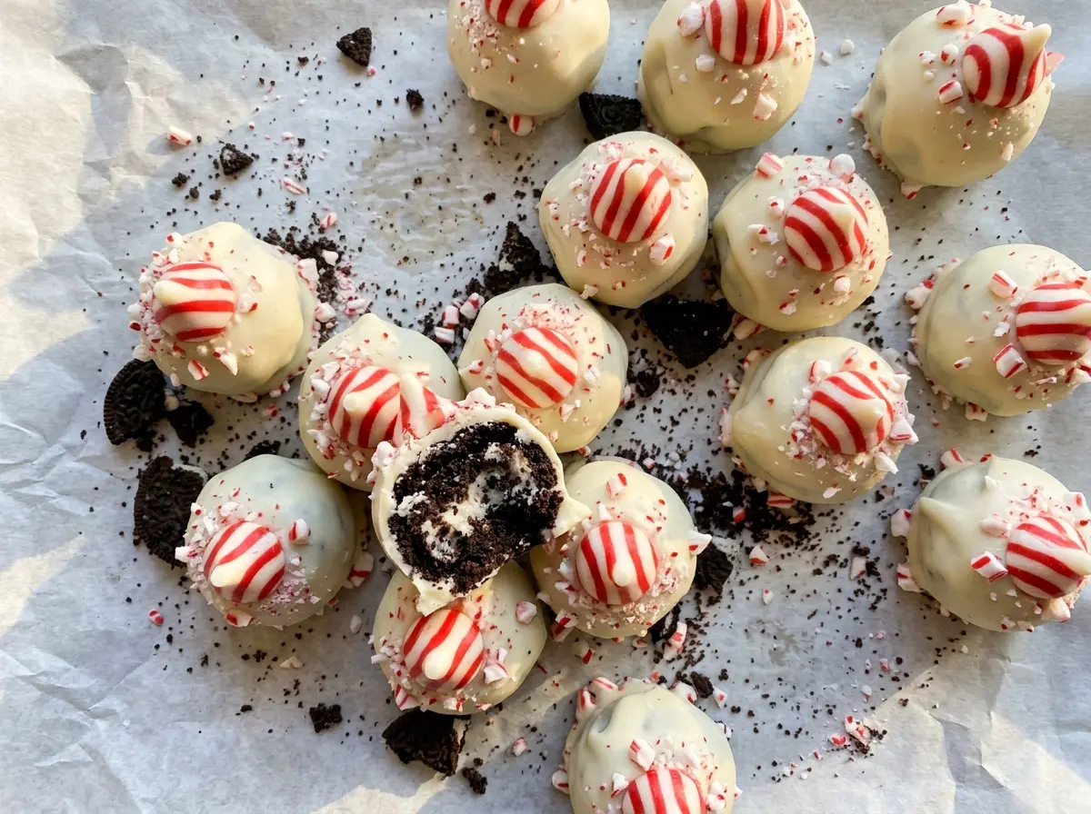 Peppermint Kiss Oreo Balls white chocolate peppermint