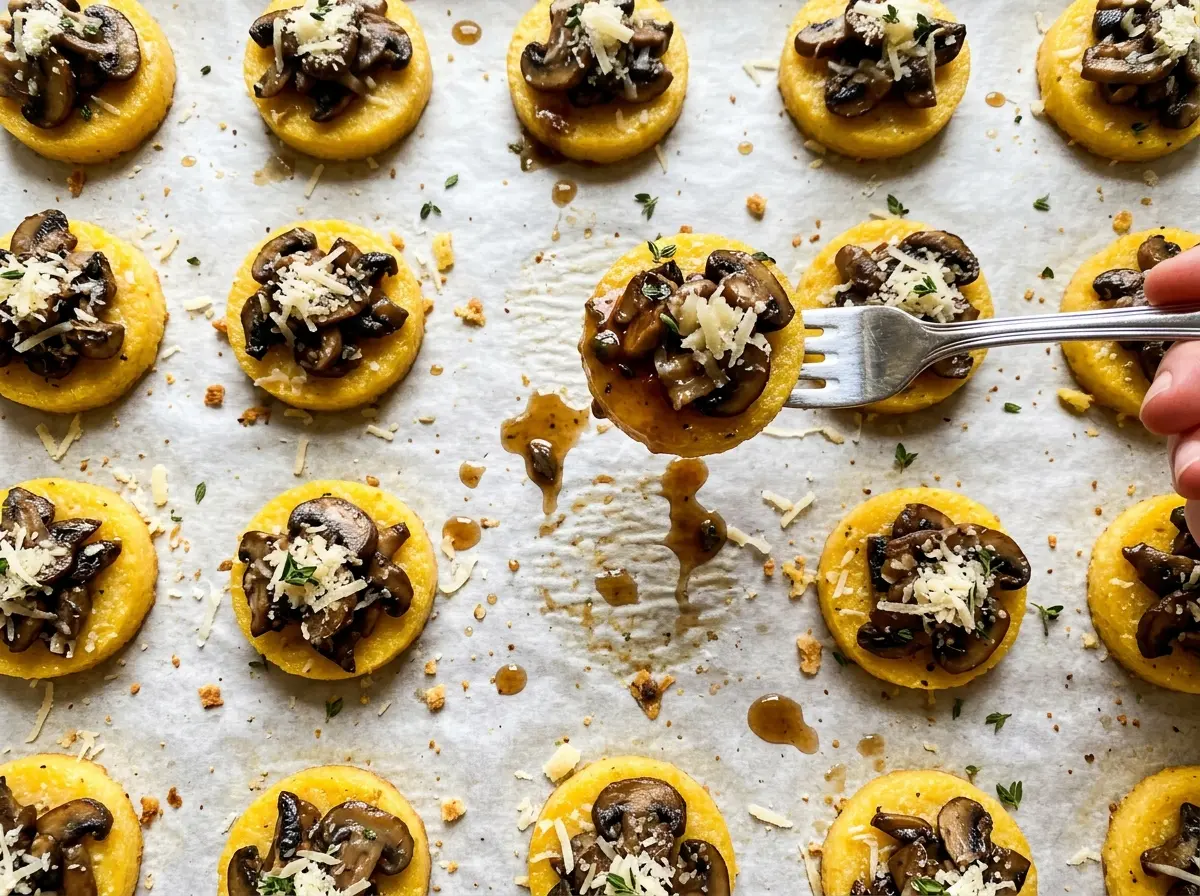 Polenta Mushroom Canapes golden mushroom rounds