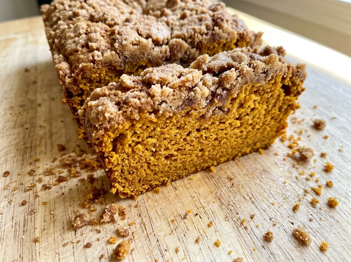 Pumpkin Streusel Bread with golden crumb topping