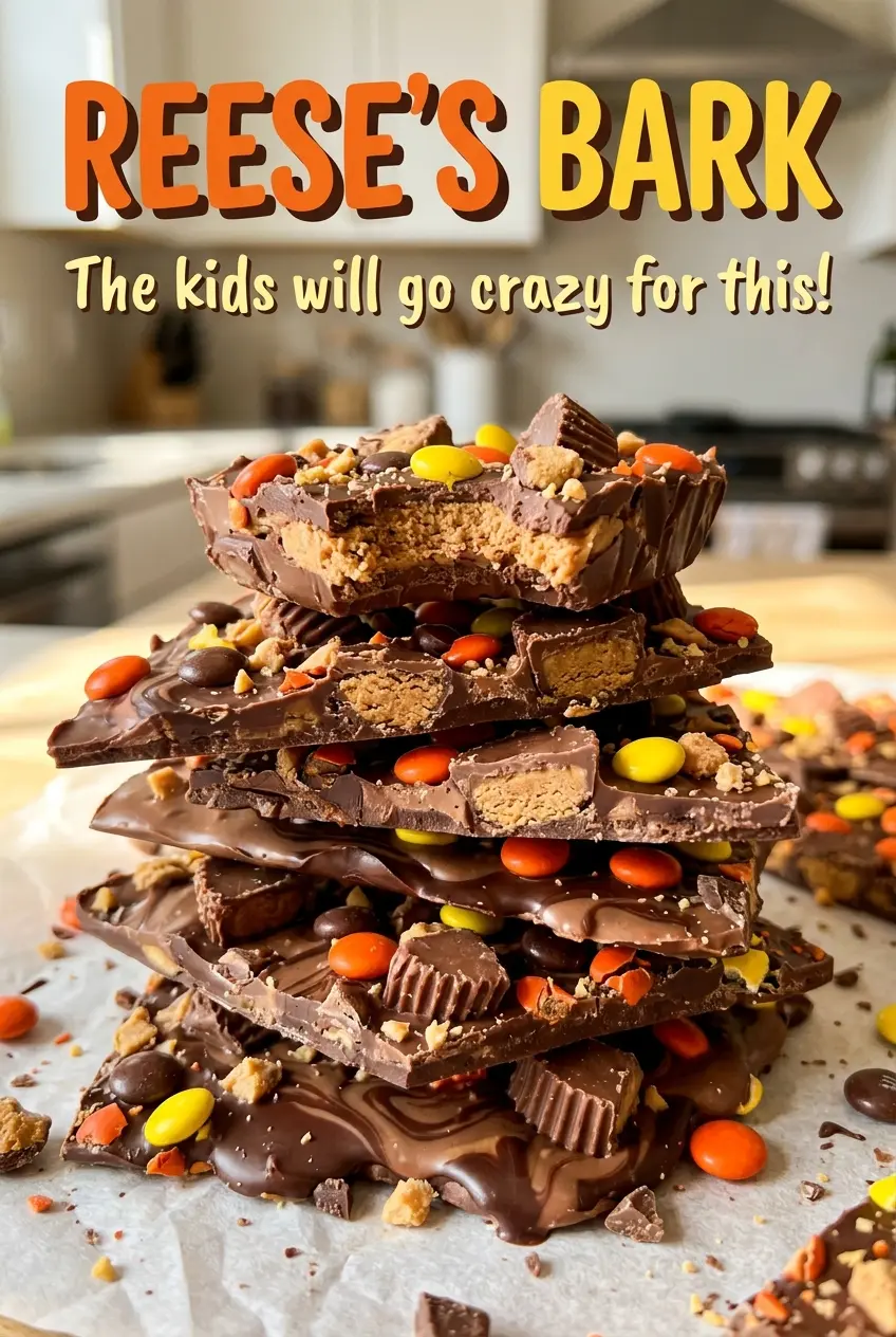 Reeses Bark glossy chocolate peanut butter