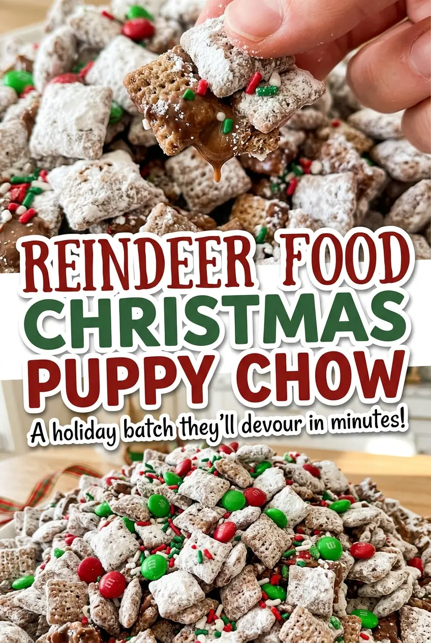 Reindeer Food Christmas Puppy Chow crisp chocolate squares