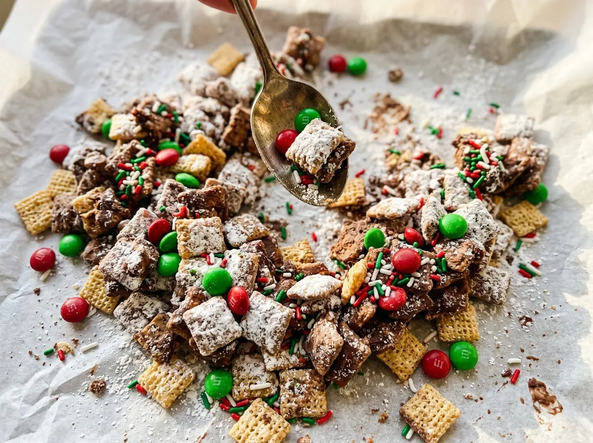 Reindeer Food Christmas Puppy Chow chocolate-coated holiday snack