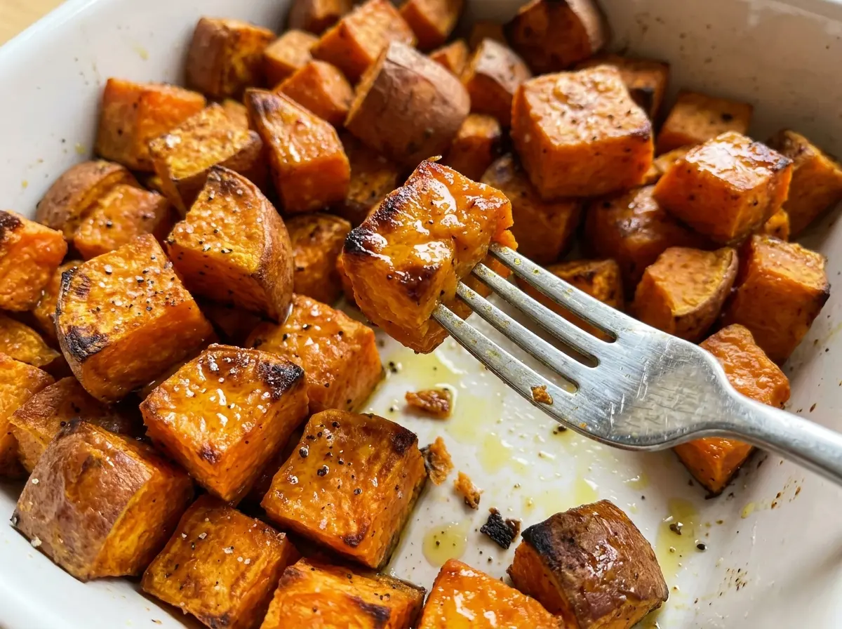 Roasted Sweet Potato Cubes browned edges